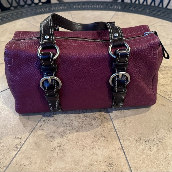 Coach Berry & Brown Leather Zippered Satchel Shoulder Bag - Picture 9 of 9